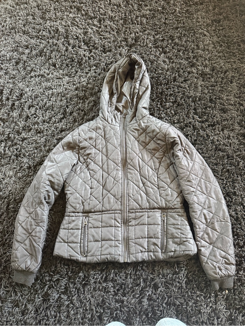 Joe Boxer Quilted Hooded Puffer Jacket in Light Taupe